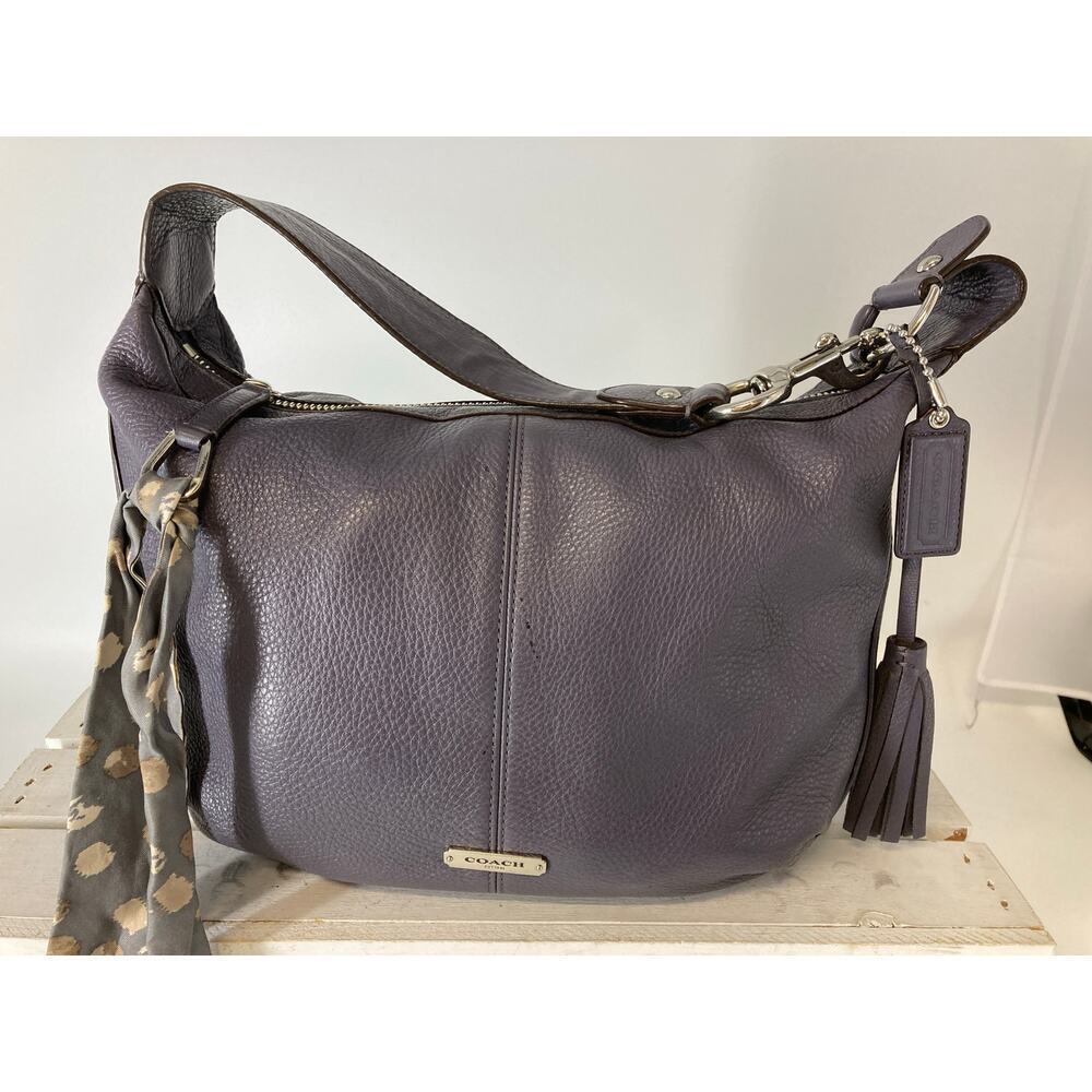 COACH F23960 PURPLE -GRAY PEBBLED LEATHER HOBO BAG - Picture 3 of 16